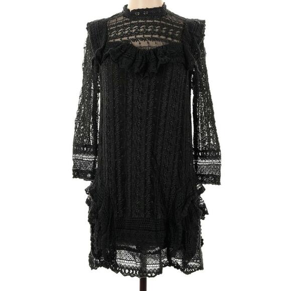 Free People Victor Victorian Round Mock Bib Black XS Goth Lace Dress - Picture 3 of 7